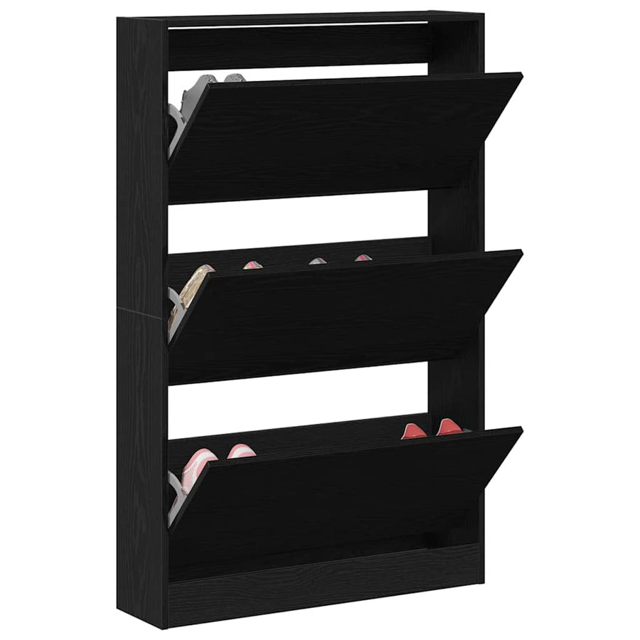 Schoenenkast Zwart Eiken 80 x 21 x 125,5 cm Bewerkt hout