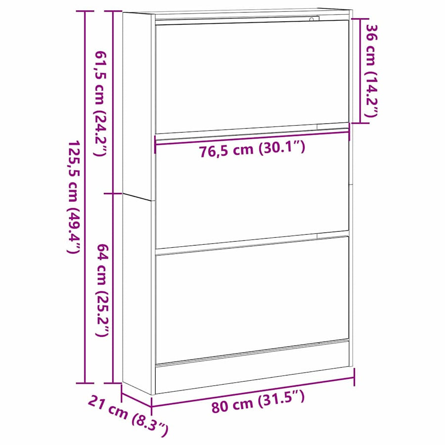 Schoenenkast Zwart Eiken 80 x 21 x 125,5 cm Bewerkt hout