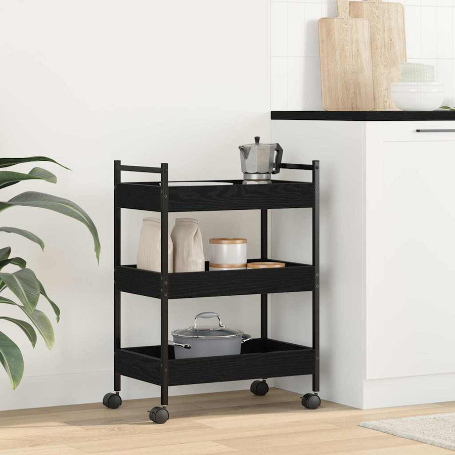 Keuken Trolley Zwart eiken 50 x 30 x 70 cm Bewerkt hout