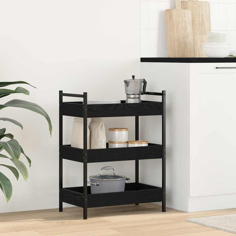 Keuken Trolley Zwart eiken 50 x 30 x 70 cm Bewerkt hout