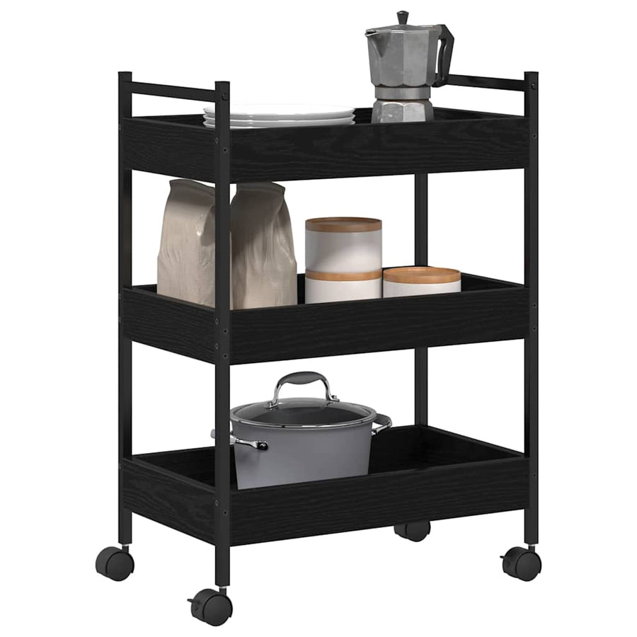 Keuken Trolley Zwart eiken 50 x 30 x 70 cm Bewerkt hout