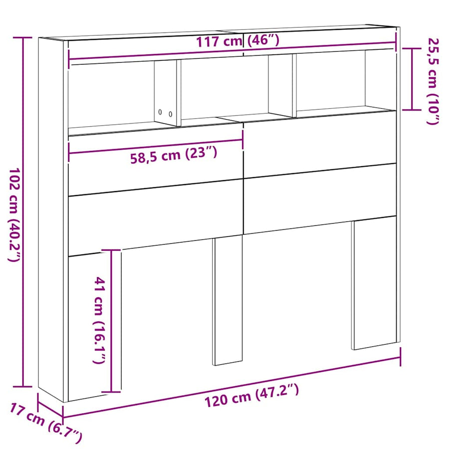 Hoofdbord met plank Oud Hout 120 x 17 x 102 cm Bewerkt hout
