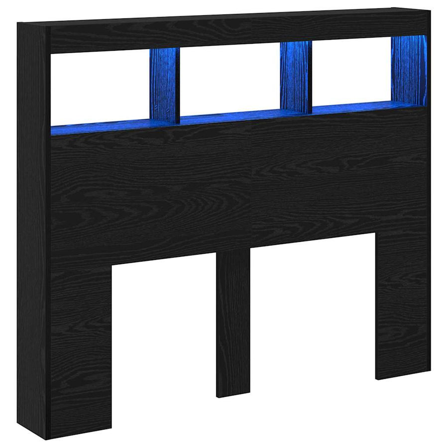 Hoofdbord met plank Zwart Eiken 120 x 17 x 102 cm Bewerkt hout