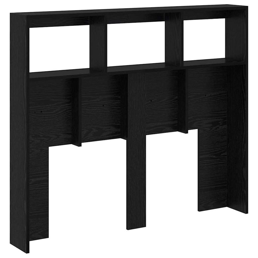 Hoofdbord met plank Zwart Eiken 120 x 17 x 102 cm Bewerkt hout