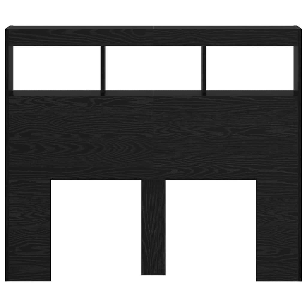 Hoofdbord met plank Zwart Eiken 120 x 17 x 102 cm Bewerkt hout