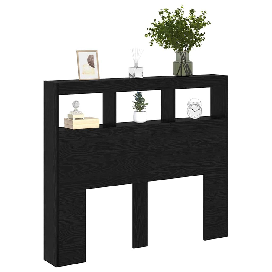 Hoofdbord met plank Zwart Eiken 120 x 17 x 102 cm Bewerkt hout