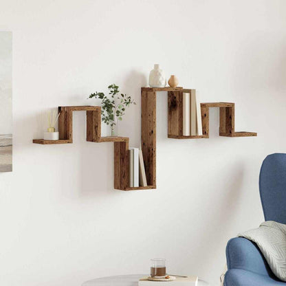 Wandplank Wandgemonteerd met opslag Oudhout 104.5 x 43 x 10 cm