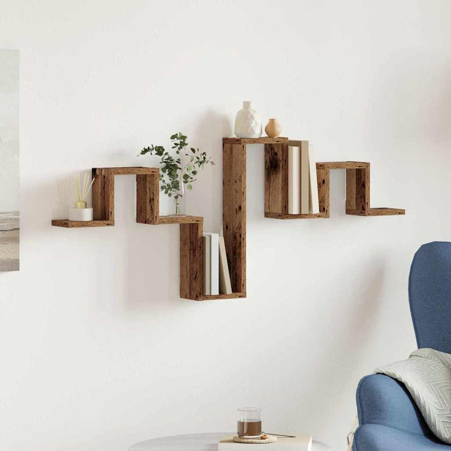 Wandplank Wandgemonteerd met opslag Oudhout 104.5 x 43 x 10 cm