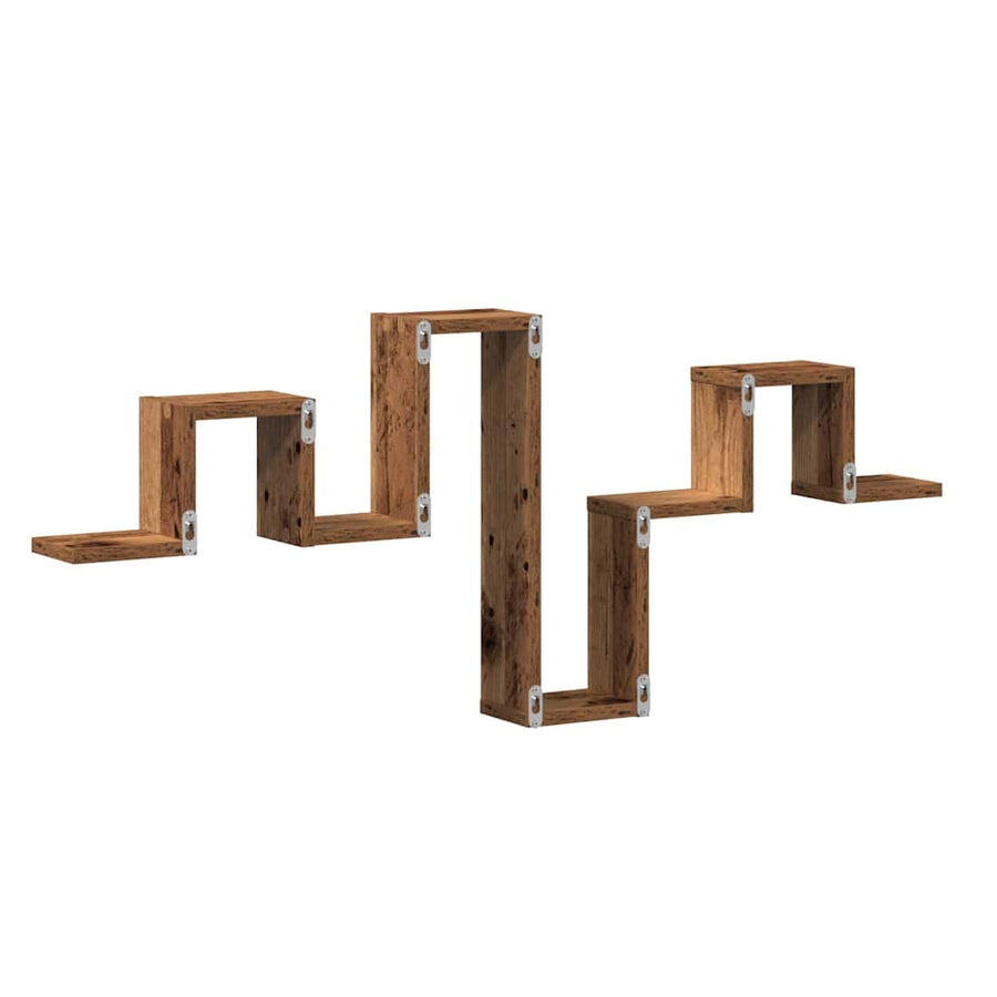 Wandplank Wandgemonteerd met opslag Oudhout 104.5 x 43 x 10 cm