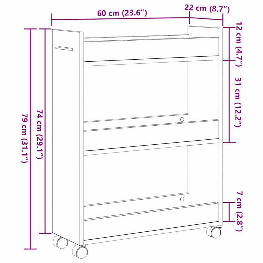 Kast met wiel Artisan Eiken 60 x 22 x 79 cm