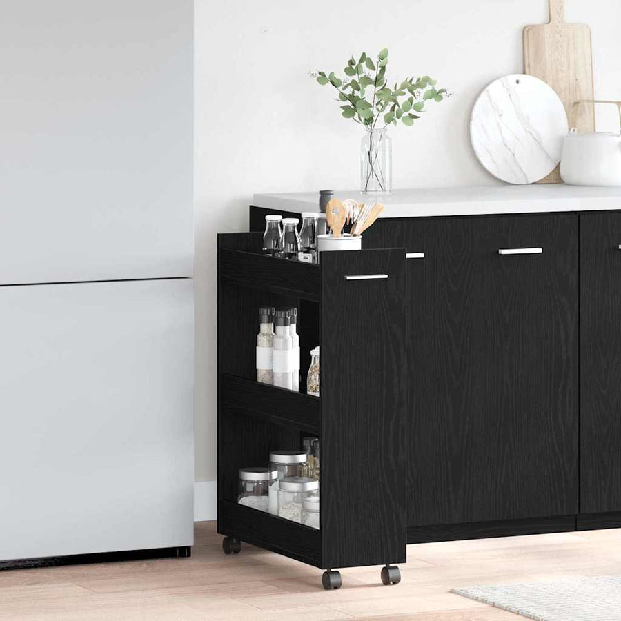 Kast met wiel Zwart Eiken 60 x 22 x 79 cm