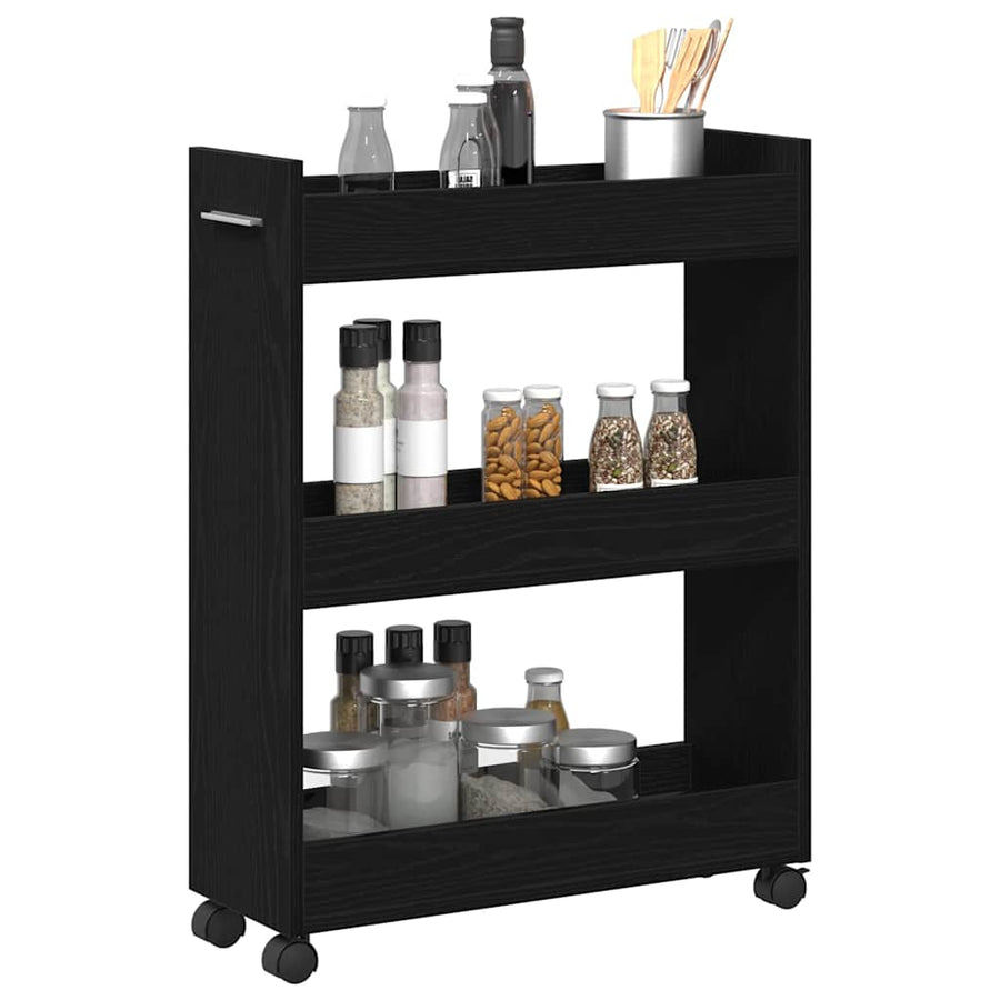 Kast met wiel Zwart Eiken 60 x 22 x 79 cm