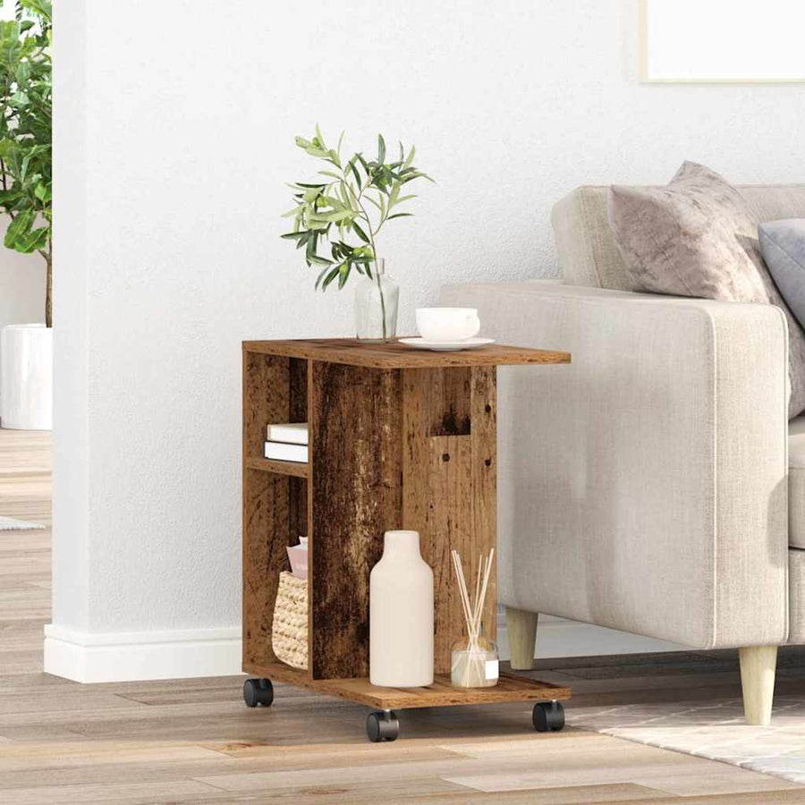 Bijzettafel met plank Oud hout 50 x 30 x 55 cm Bewerkt hout