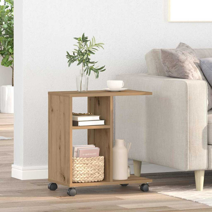 Bijzettafel met plank artisanaal eikenkleurig 50 x 30 x 55 cm
