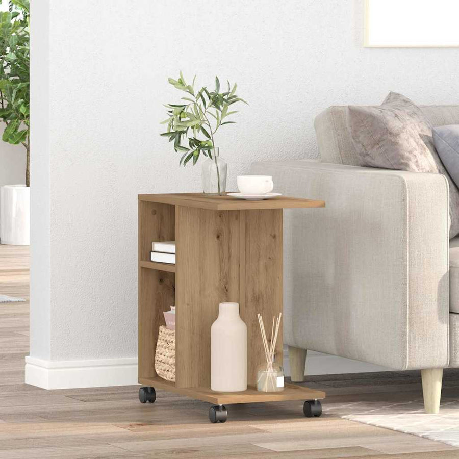 Bijzettafel met plank artisanaal eikenkleurig 50 x 30 x 55 cm