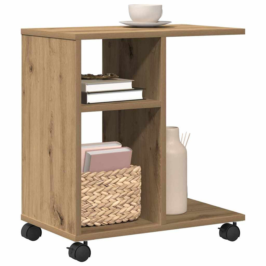 Bijzettafel met plank artisanaal eikenkleurig 50 x 30 x 55 cm