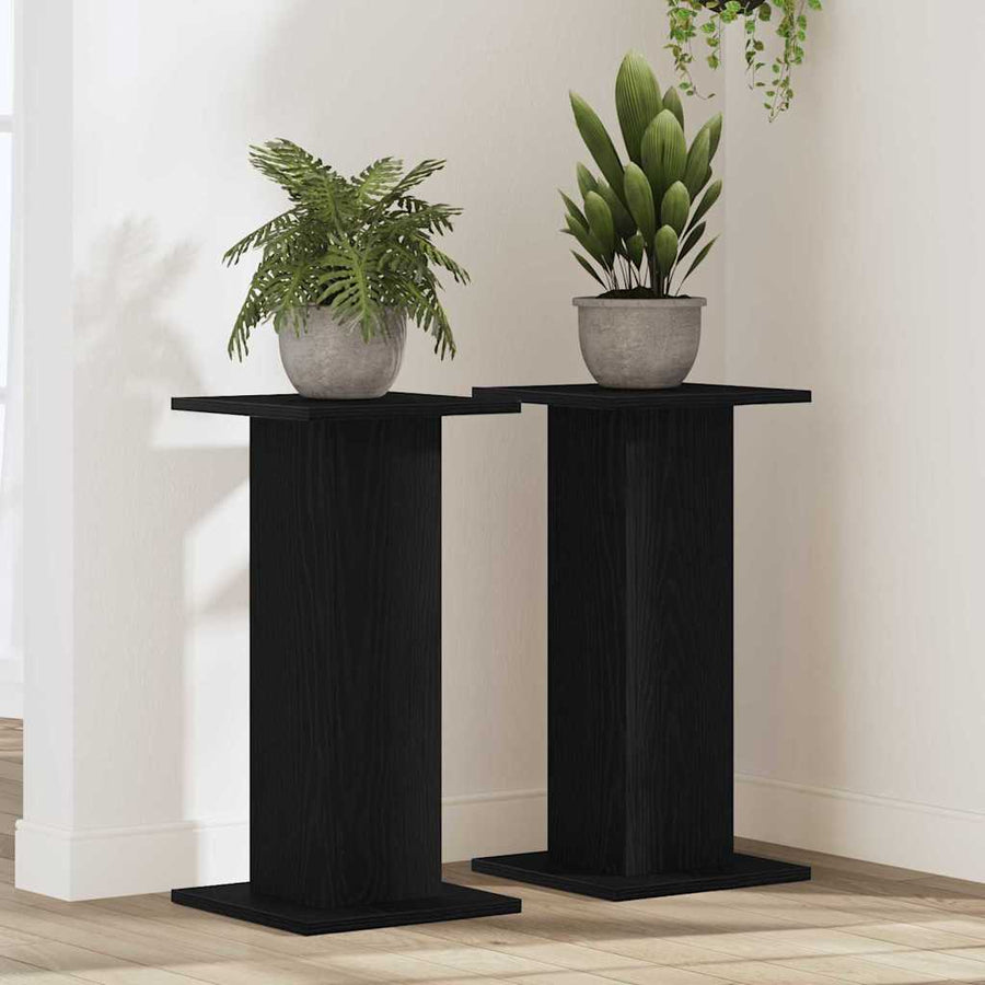 Plantenstandaard 2 st Zwart Eiken 30 x 30 x 60 cm Bewerkt hout