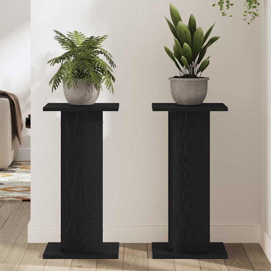 Plantenstandaard 2 st Zwart Eiken 30 x 30 x 60 cm Bewerkt hout