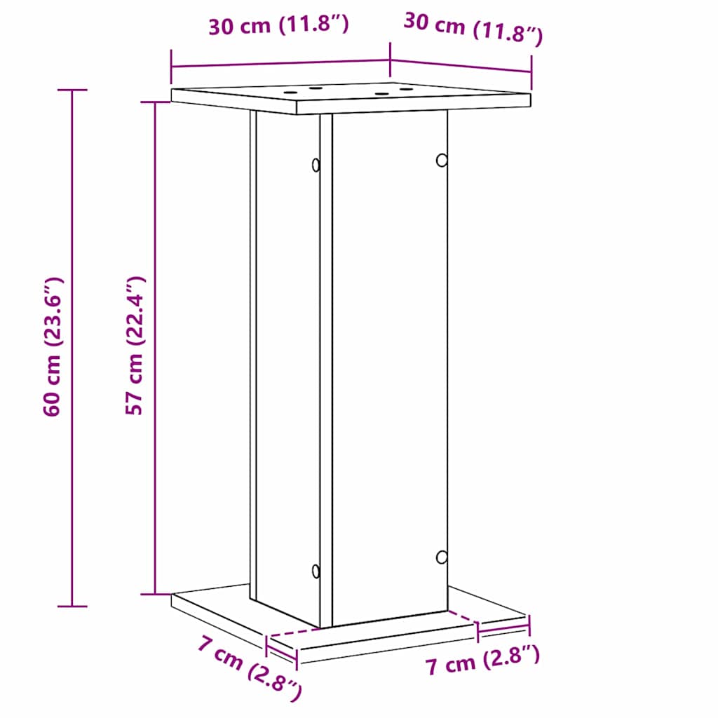 Plantenstandaard 2 st Zwart Eiken 30 x 30 x 60 cm Bewerkt hout