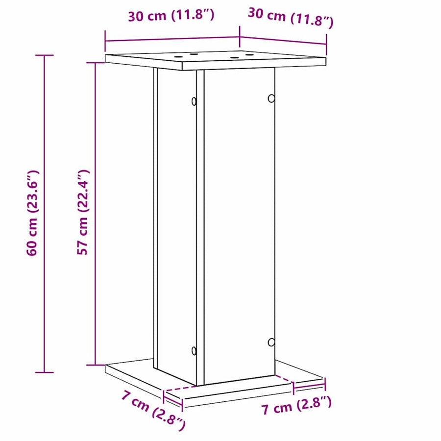 Plantenstandaard 2 st Zwart Eiken 30 x 30 x 60 cm Bewerkt hout