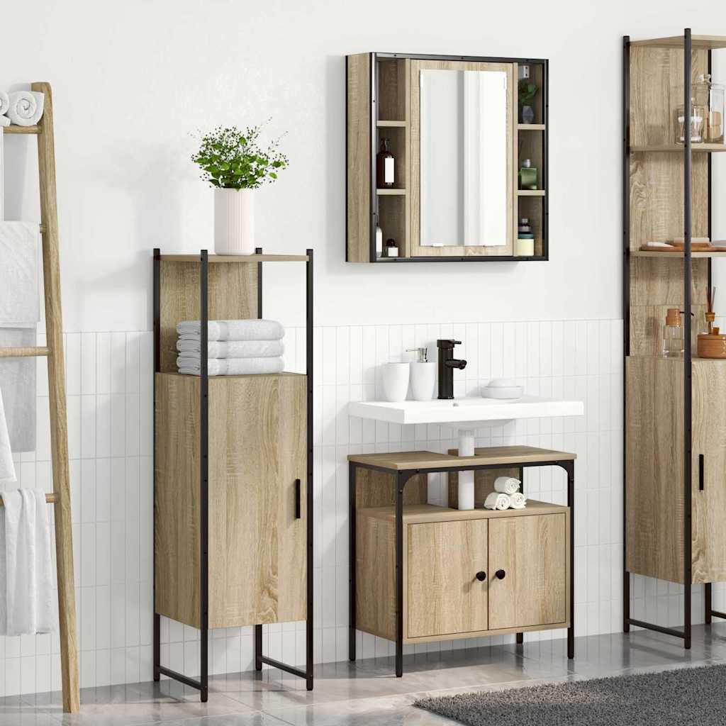 Badkamermeubelset met plank met opslag 3 pcs Bruin Bewerkt hout