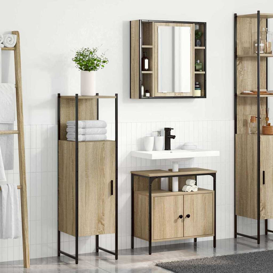 Badkamermeubelset met plank met opslag 3 pcs Bruin Bewerkt hout