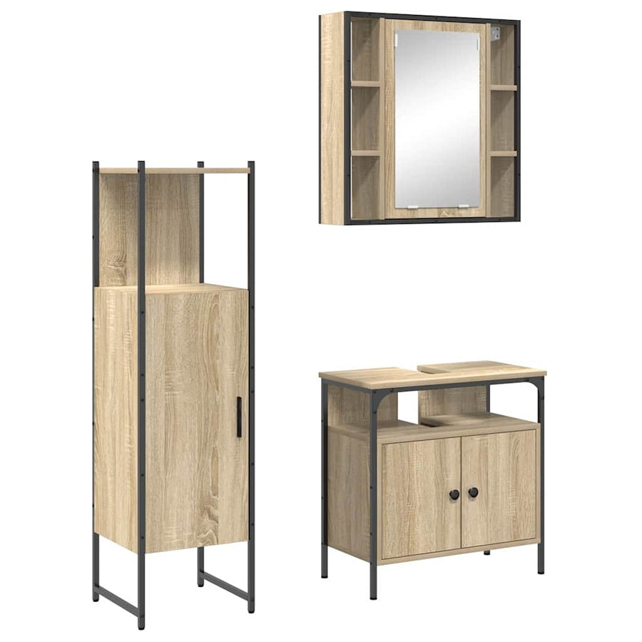 Badkamermeubelset met plank met opslag 3 pcs Bruin Bewerkt hout