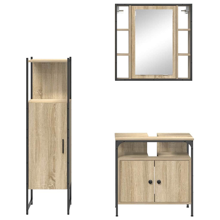 Badkamermeubelset met plank met opslag 3 pcs Bruin Bewerkt hout