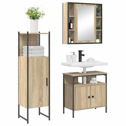 Badkamermeubelset met plank met opslag 3 pcs Bruin Bewerkt hout