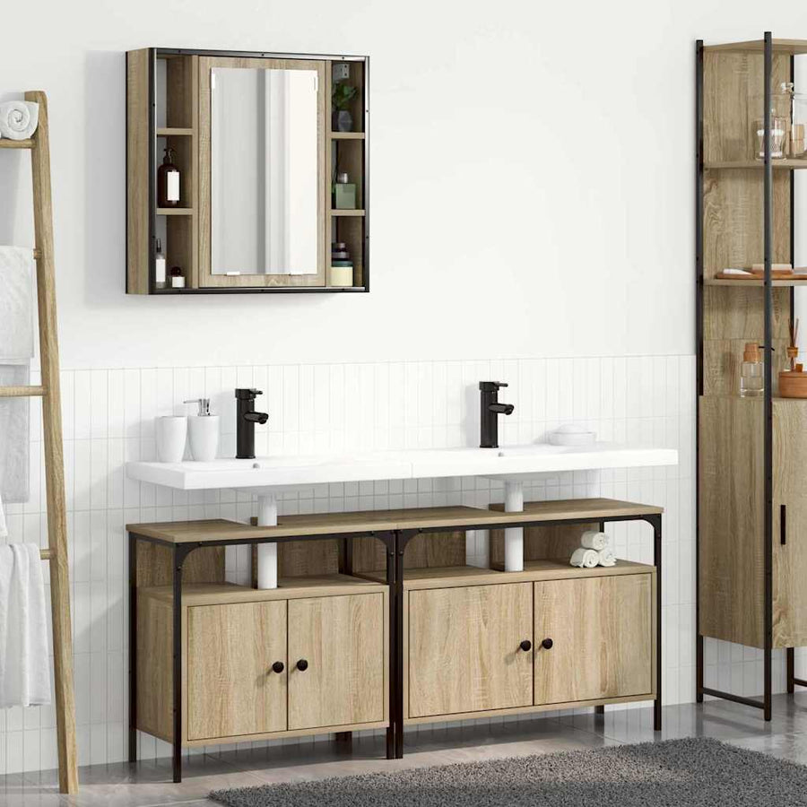 Badkamerkast set met plank 3 pcs Sonoma eiken 80 x 30 x 60 cm