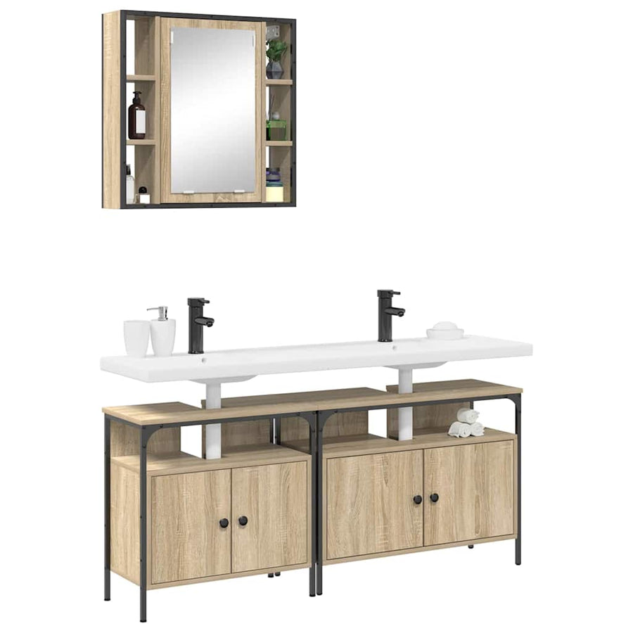 Badkamerkast set met plank 3 pcs Sonoma eiken 80 x 30 x 60 cm