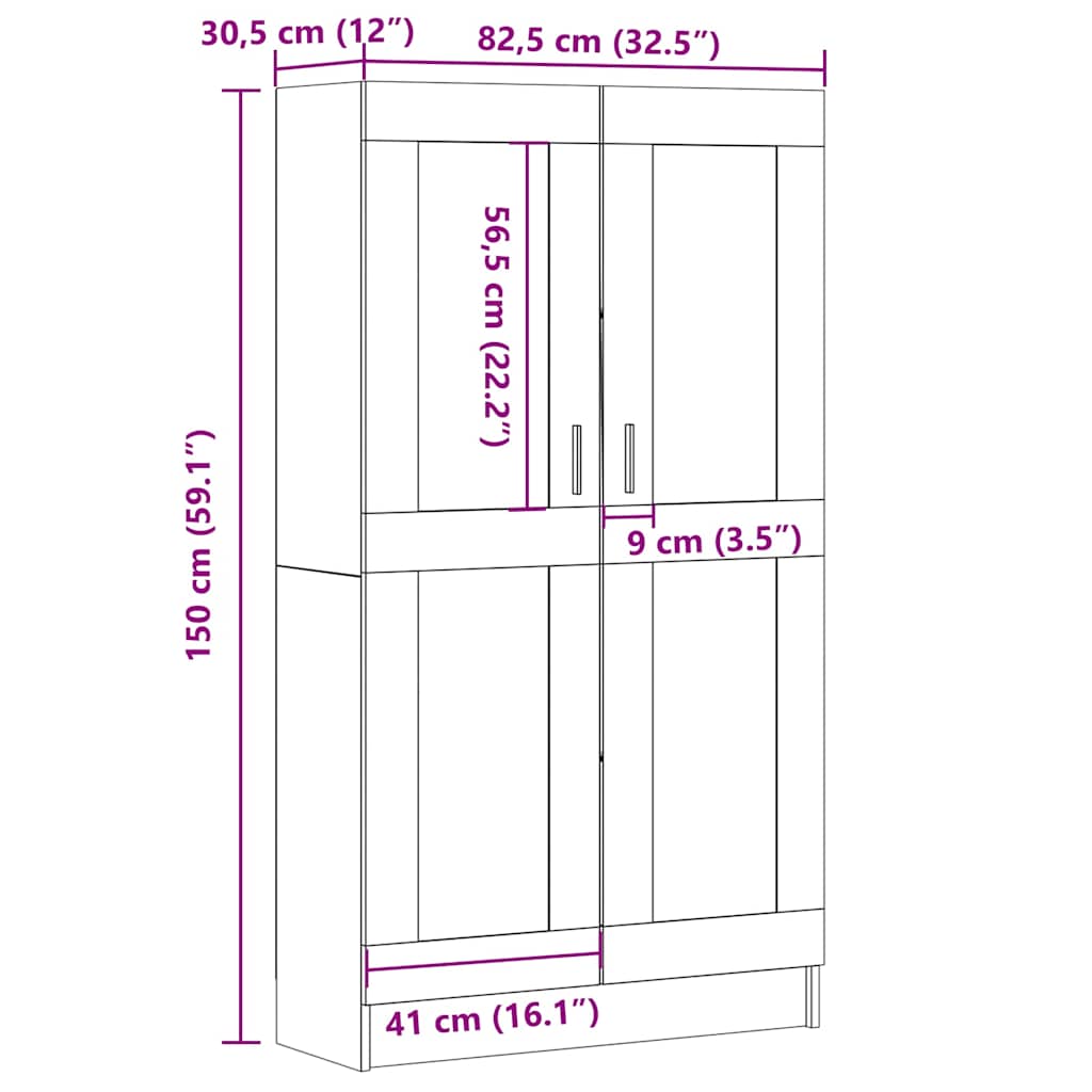 Boekenkast 82,5x30,5x150 cm bewerkt hout artisanaal eikenkleur