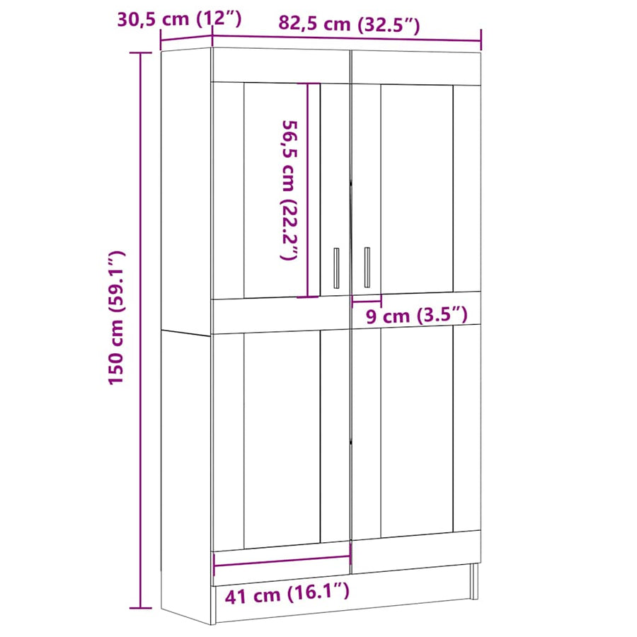Boekenkast 82,5x30,5x150 cm bewerkt hout artisanaal eikenkleur