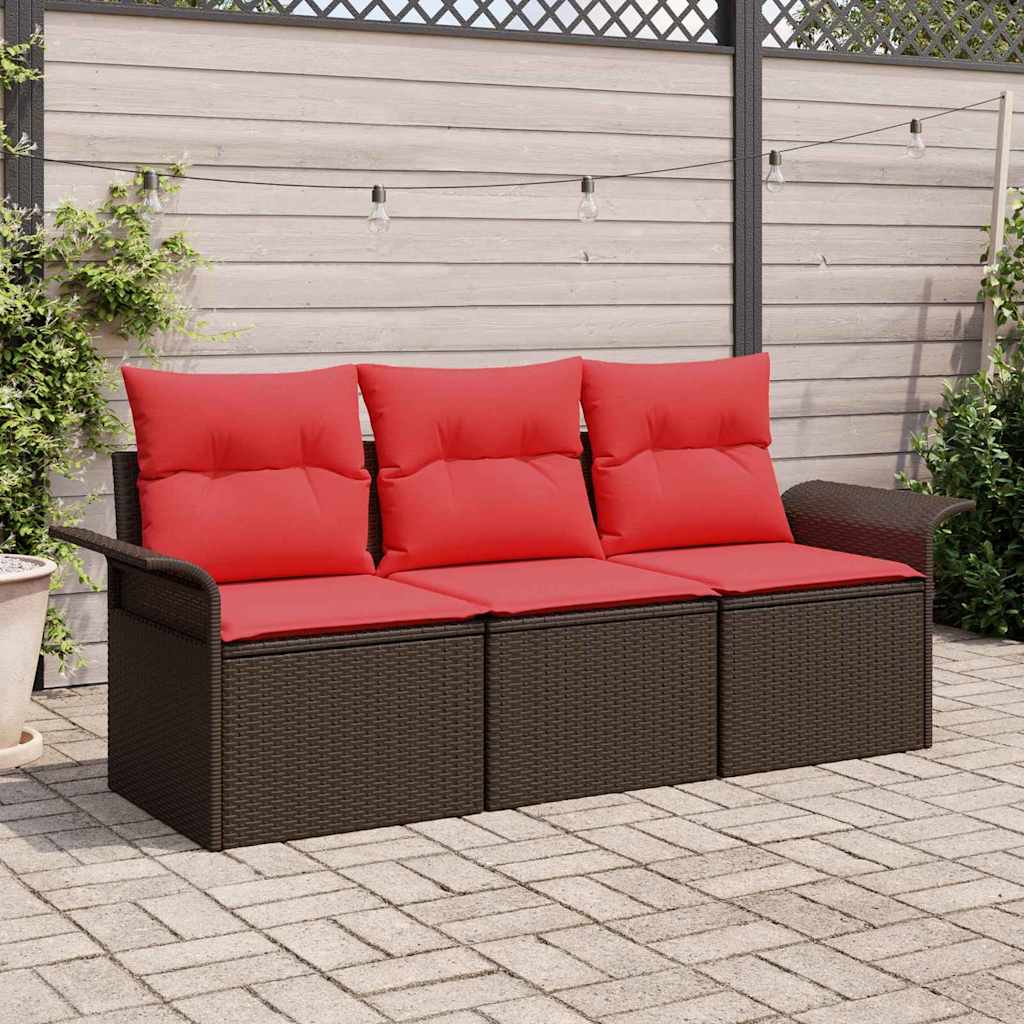 Bankstel met kussen 3 pcs Bruin en Rood poly rattan