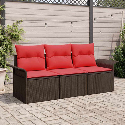 Bankstel met kussen 3 pcs Bruin en Rood poly rattan