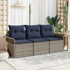 Loungeset poly rattan grijs marineblauw 196x62x85 cm