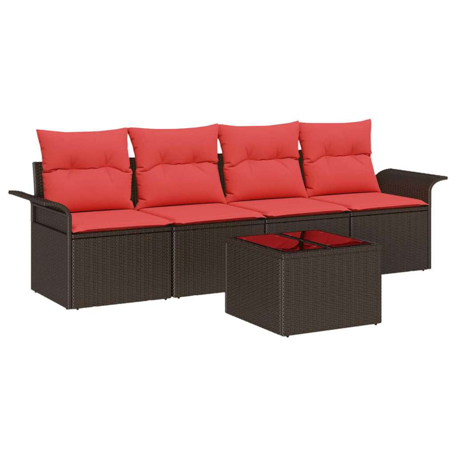 Bankstel met kussen 5 pcs Bruin poly rattan