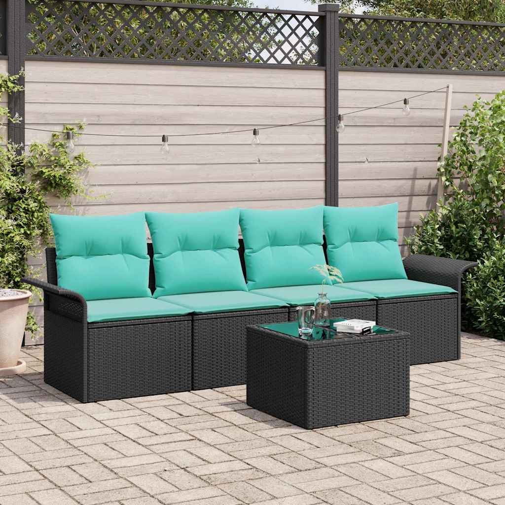 Bankstel met kussen 5 pcs Zwart poly rattan