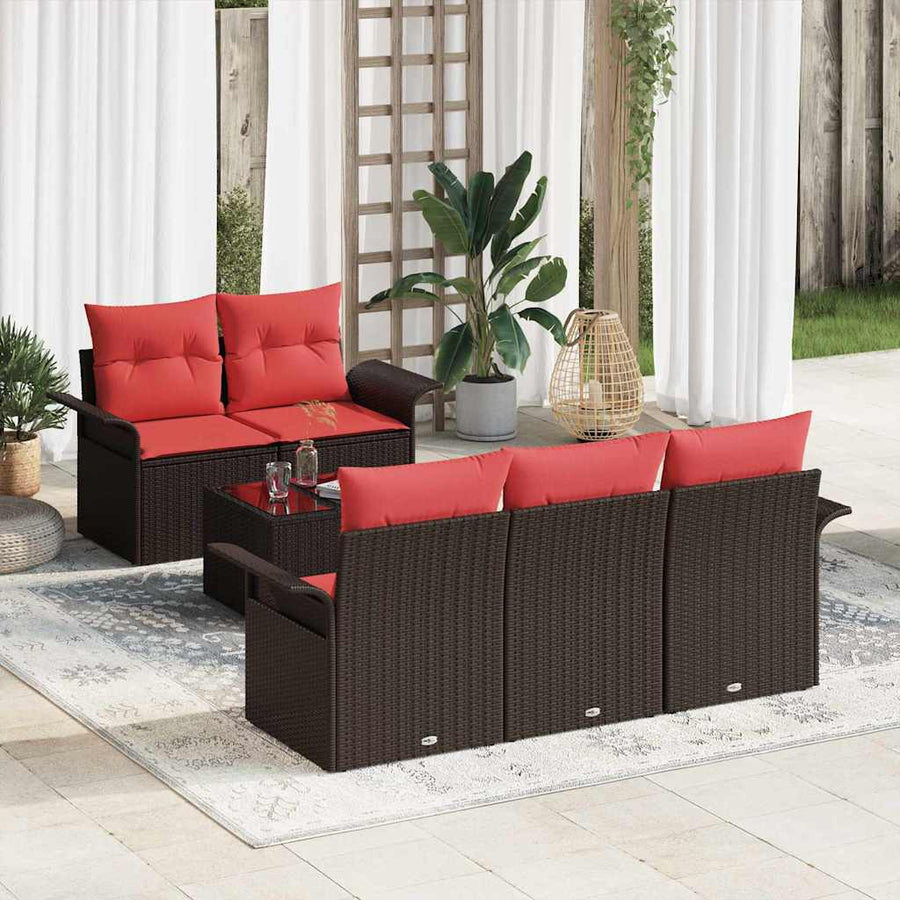 Tuin Sofa Set met kussen 6 pcs Bruin poly rattan