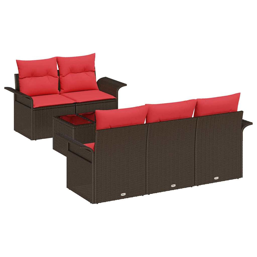 Tuin Sofa Set met kussen 6 pcs Bruin poly rattan