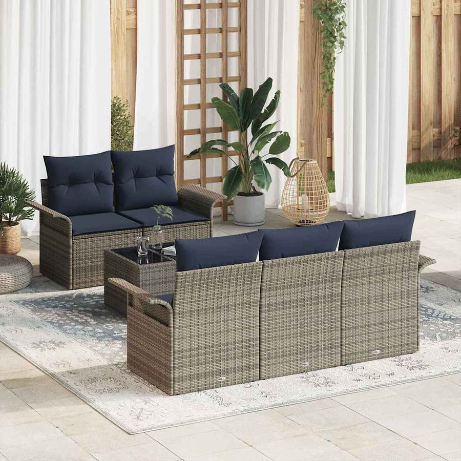 Tuin Sofa Set met kussen 6 pcs Grijs poly rattan