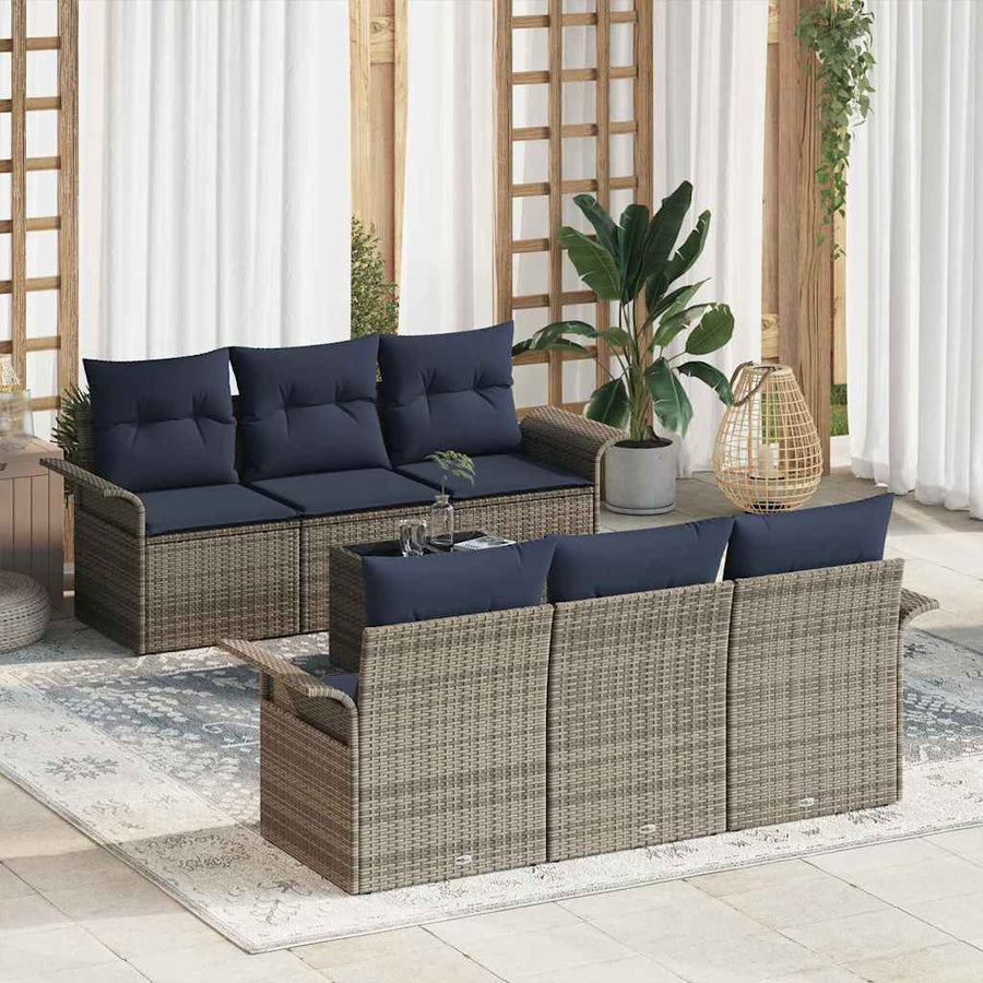 Tuin Sofa Set met kussen 7 pcs Grijs poly rattan