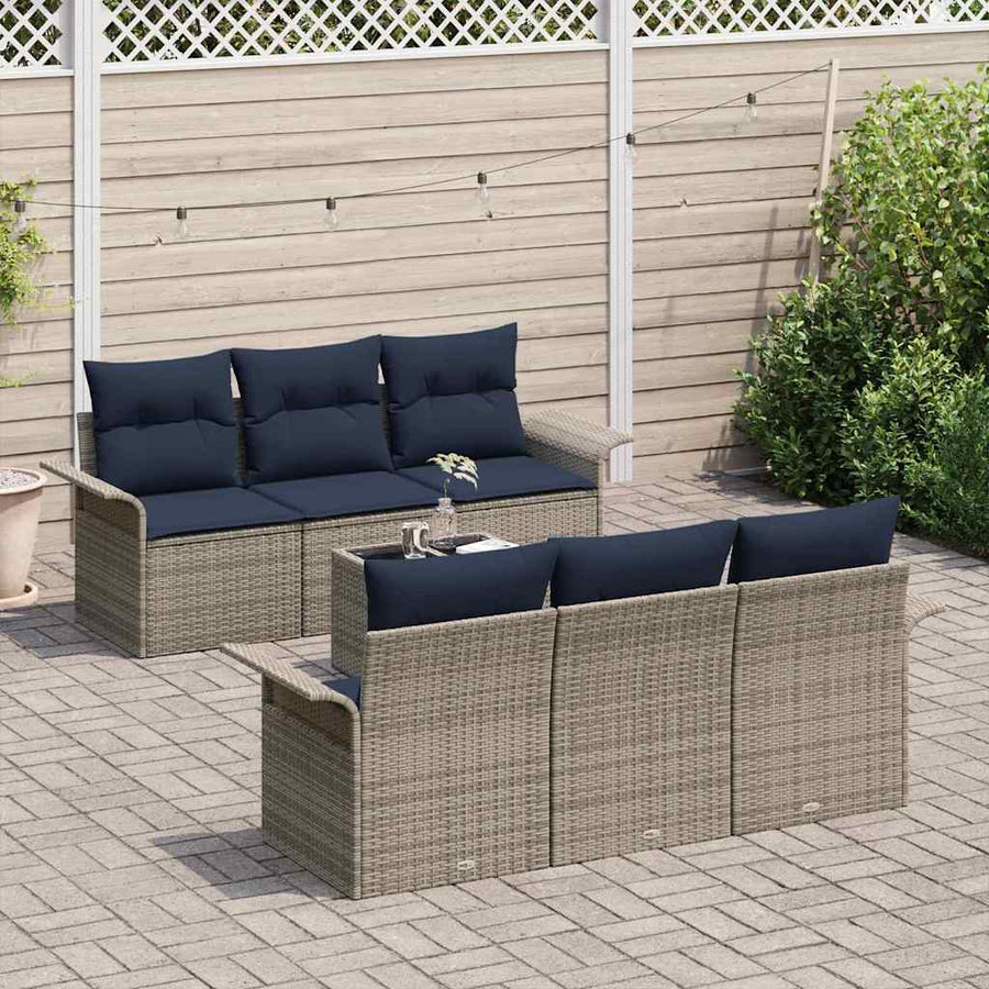 Tuin Sofa Set met kussen 7 pcs Grijs poly rattan