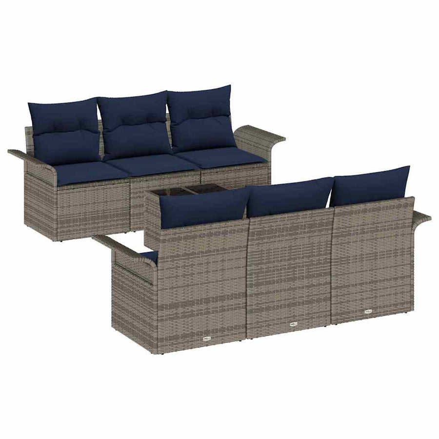 Tuin Sofa Set met kussen 7 pcs Grijs poly rattan