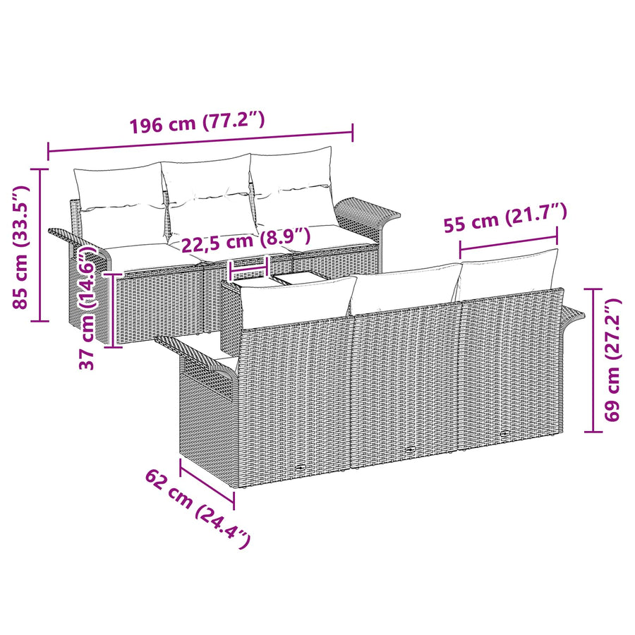 Tuin Sofa Set met kussen 7 pcs Grijs poly rattan