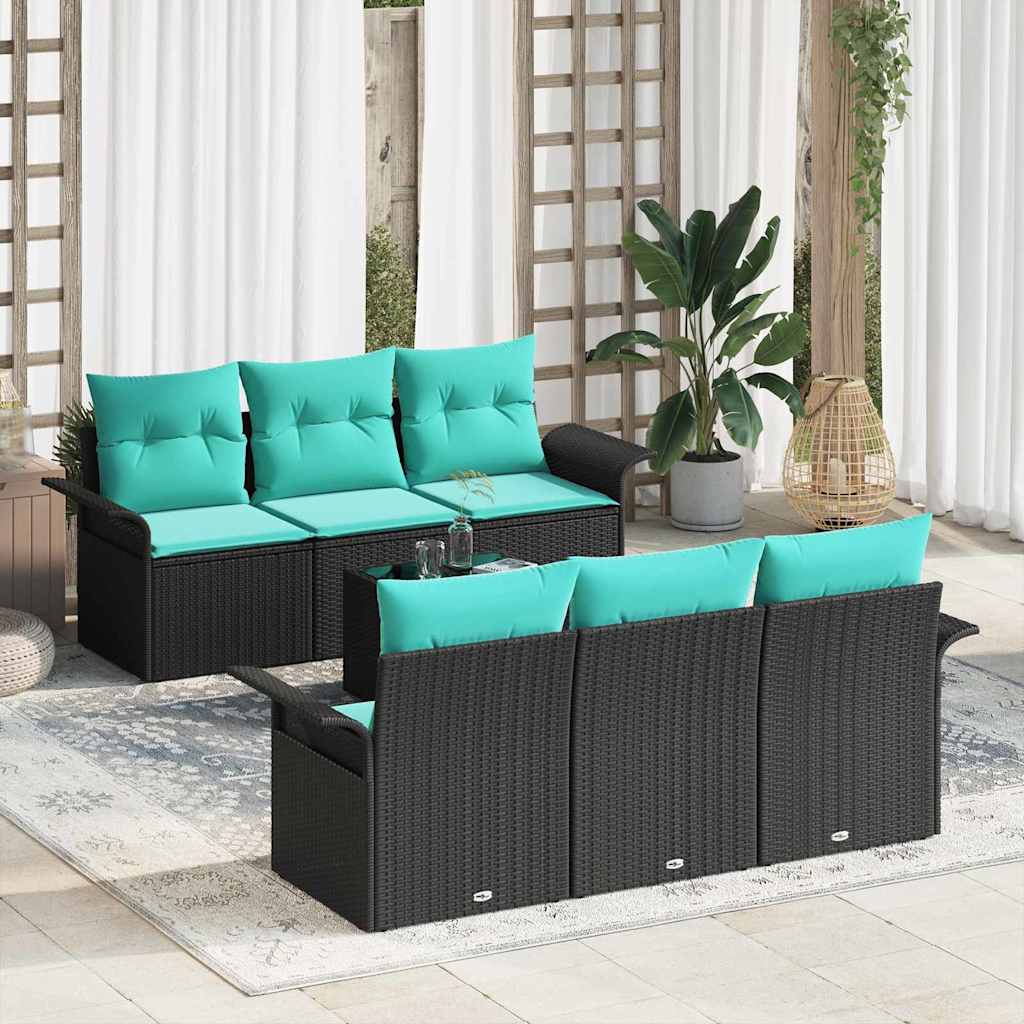 Tuin Sofa Set met kussen 7 pcs Zwart poly rattan