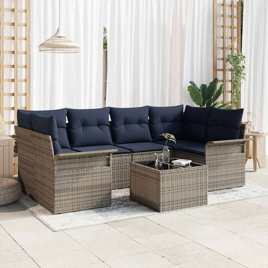 Tuin Sofa Set met kussen 7 pcs Grijs poly rattan