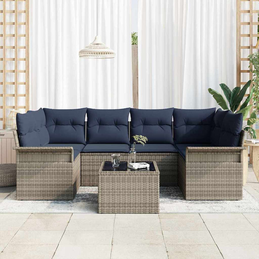Tuin Sofa Set met kussen 7 pcs Grijs poly rattan