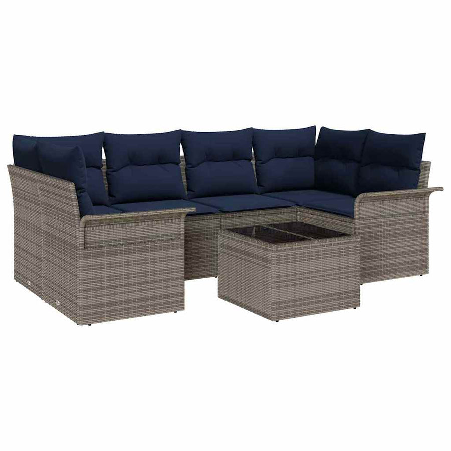Tuin Sofa Set met kussen 7 pcs Grijs poly rattan