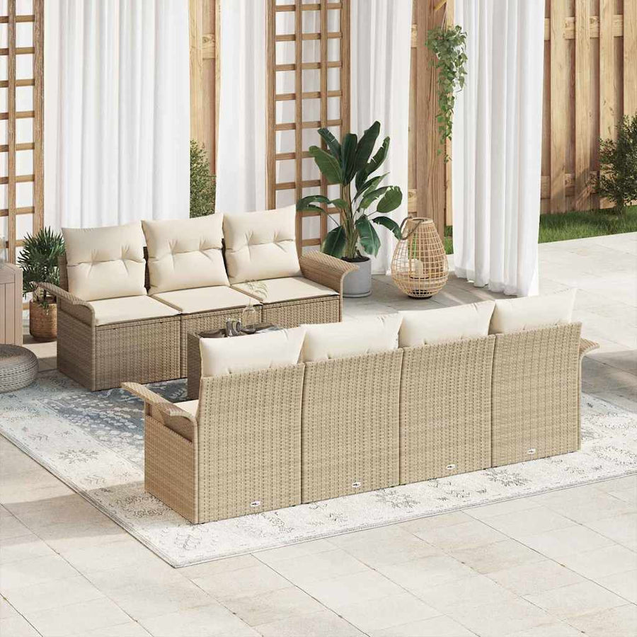 Tuin Sofa Set met kussen 8 pcs Beige poly rattan